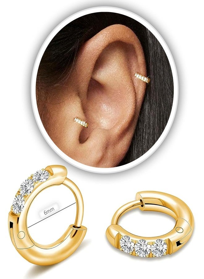 AMASIS Small Gold Hoop Earrings for Women Men,14K Gold Plated in 316L Surgical Steel Hinge Huggie Hoop Earrings fit Cartilage Helix Tragus Sung Earlobe Lightweight Hypoallergenic Earrings (1 Pair-6mm) - Image 1